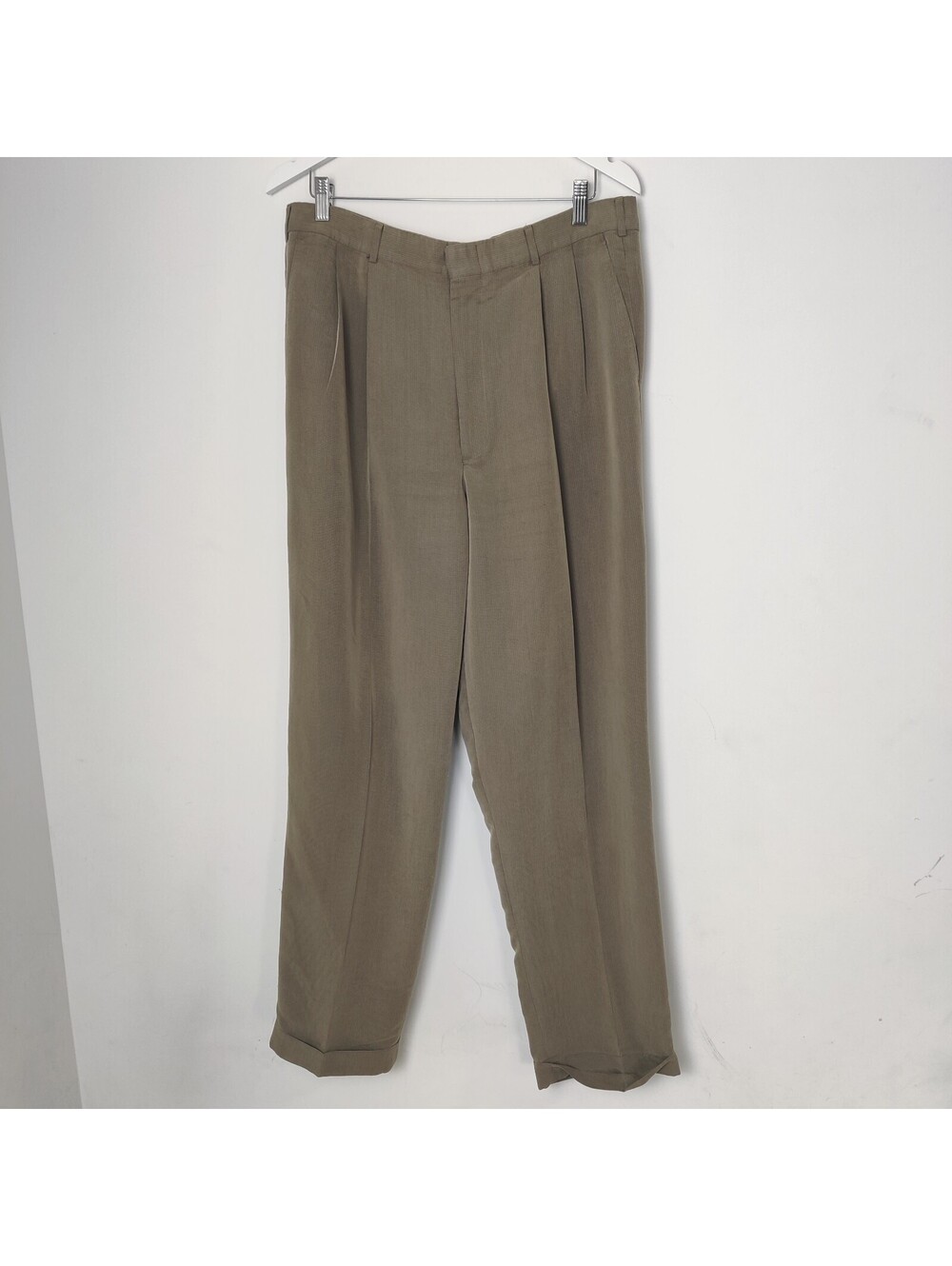Taupe Tan Pleated Front Cuffed Wide Straight Leg Dress Trousers Pants 36x34